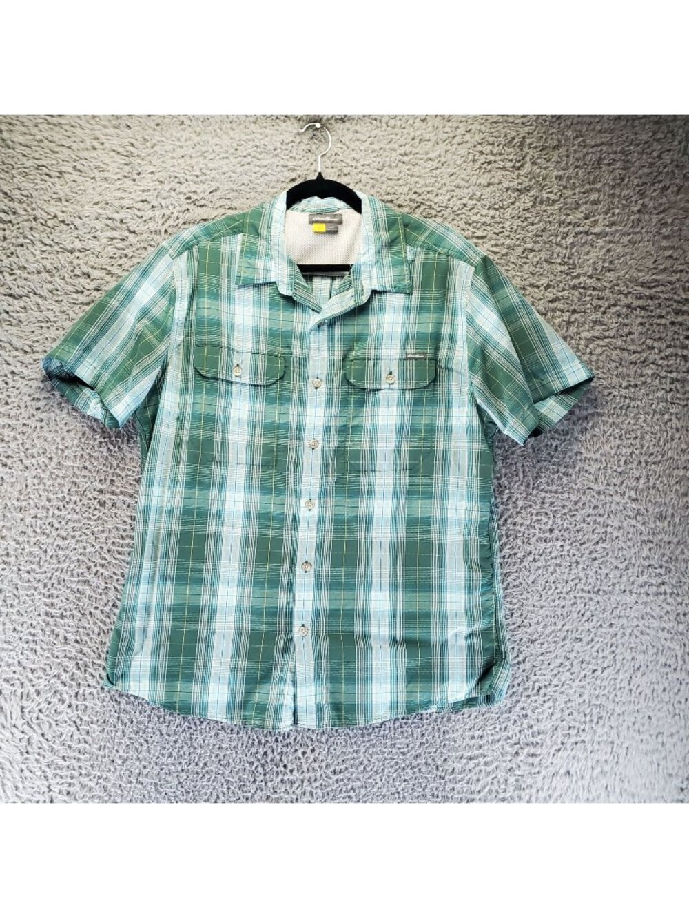 Eddie Bauer Shirt Mens Large Green Plaid Short Sleeve Vented Mesh Gorpcore
